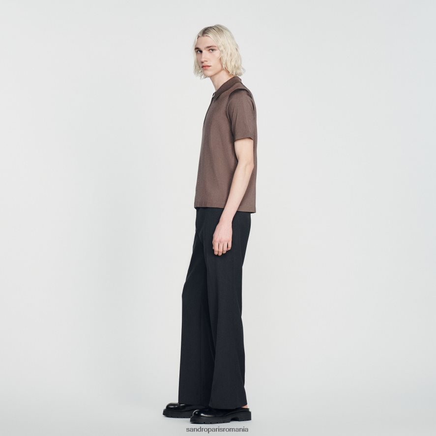 tricou polo tricotat cu guler cu fermoar bărbați taupe Sandro Paris îmbrăcăminte X8Z4NH631