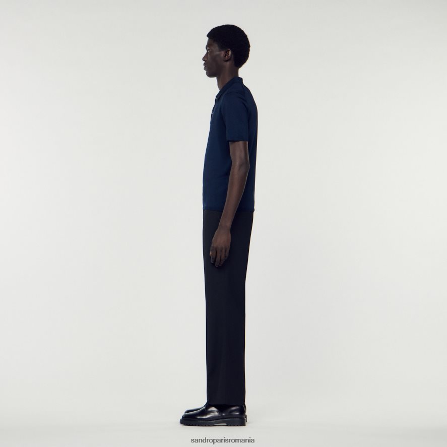 tricou polo tricotat cu maneca scurta bărbați albastru marin Sandro Paris îmbrăcăminte X8Z4NH715