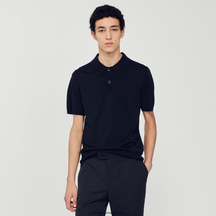 tricou polo tricotat cu maneca scurta bărbați negru Sandro Paris îmbrăcăminte X8Z4NH700