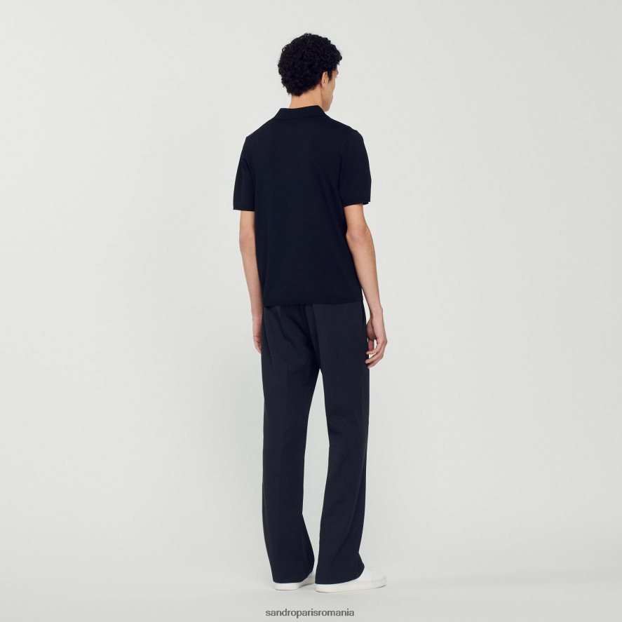 tricou polo tricotat cu maneca scurta bărbați negru Sandro Paris îmbrăcăminte X8Z4NH700