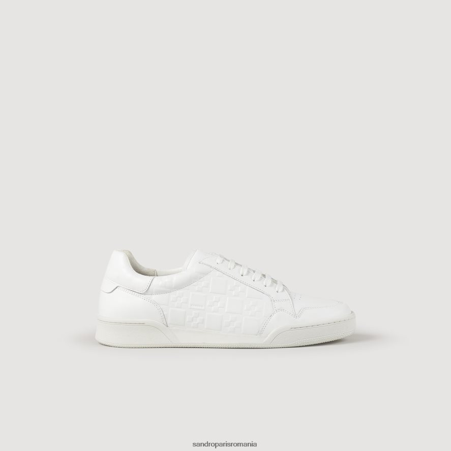 adidași din piele cu cruce pătrată în relief bărbați alb Sandro Paris încălţăminte X8Z4NH837