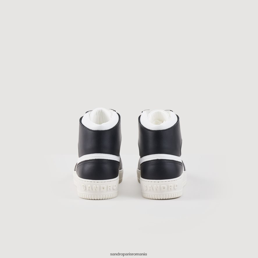 adidași înalți din piele bărbați alb negru Sandro Paris încălţăminte X8Z4NH861