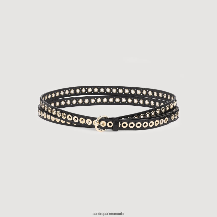 centura de piele cu ochiuri femei negru Sandro Paris accesorii X8Z4NH525