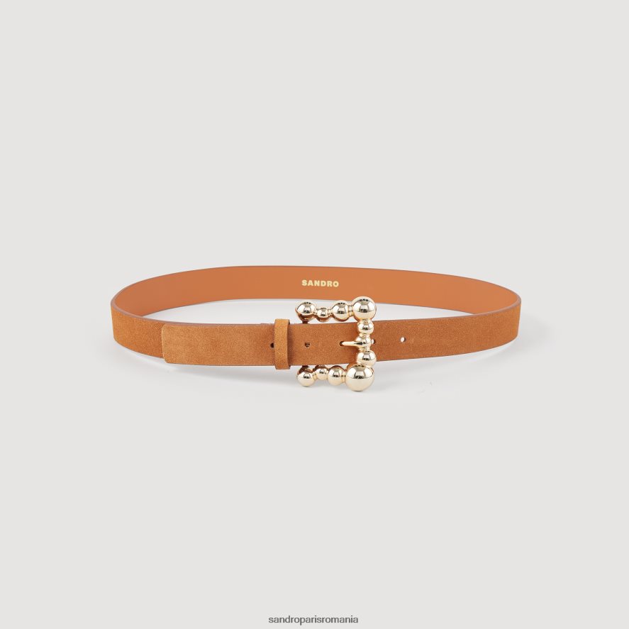 centura de piele intoarsa femei caramel Sandro Paris accesorii X8Z4NH504
