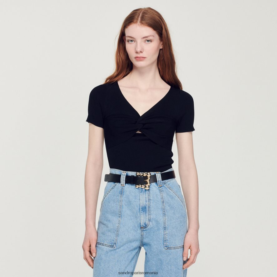 centura lata din piele cu catarama patrata femei negru Sandro Paris accesorii X8Z4NH537