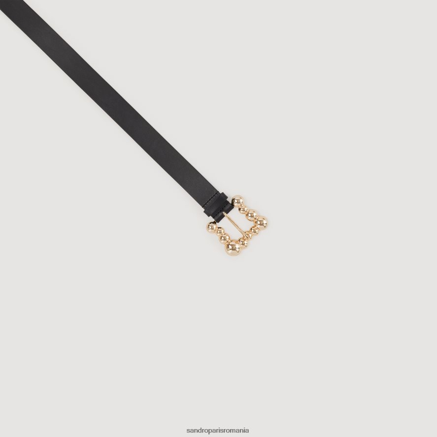 centura lata din piele cu catarama patrata femei negru Sandro Paris accesorii X8Z4NH537