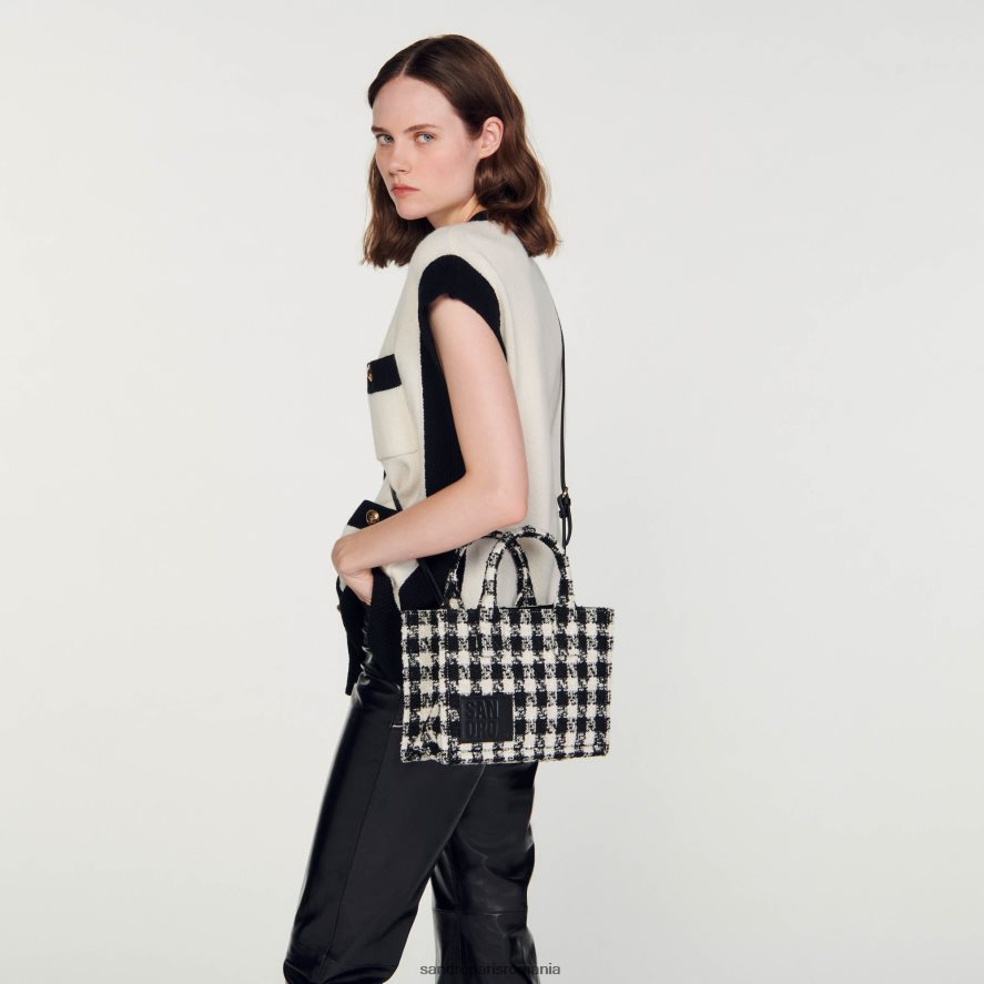 geantă tote mică din tweed kasbah femei negru/ecru Sandro Paris accesorii X8Z4NH502