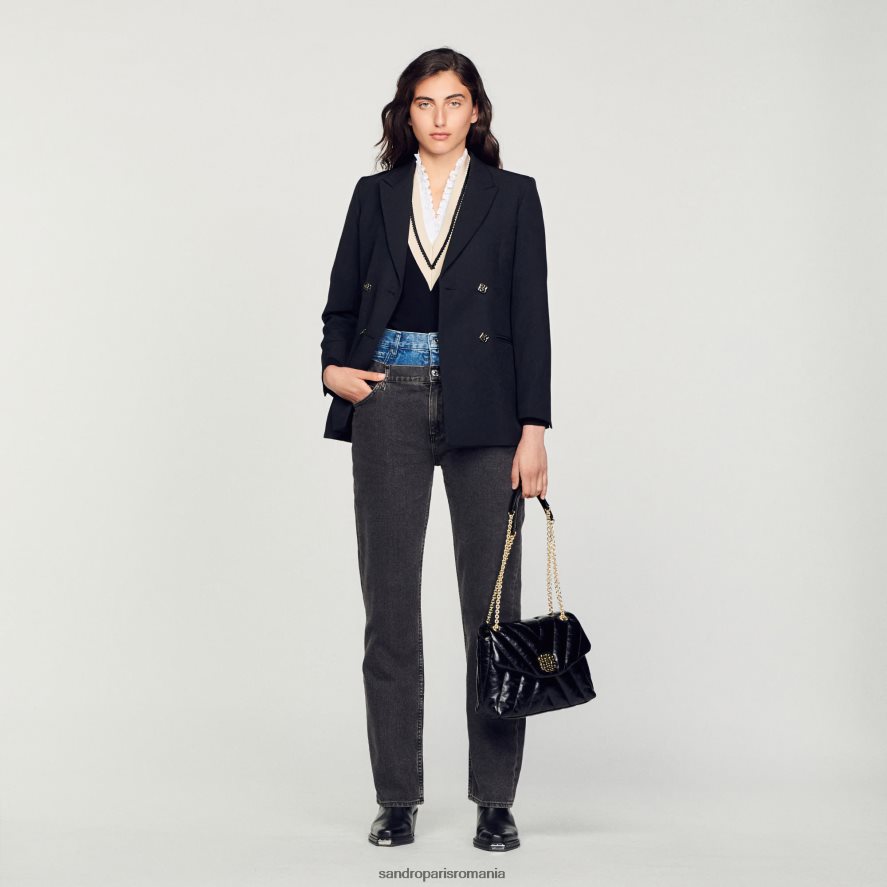 blugi bicolor cu talie dubla femei gri Sandro Paris îmbrăcăminte X8Z4NH128