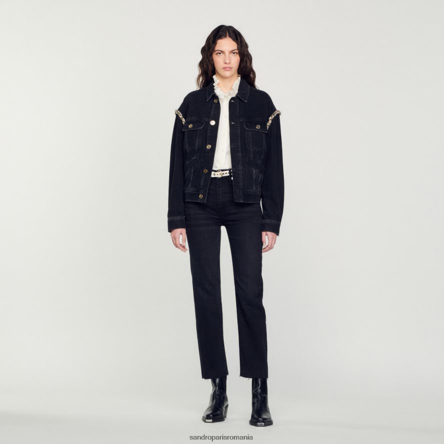 blugi cu croială dreaptă cu margini crude femei negru Sandro Paris îmbrăcăminte X8Z4NH158