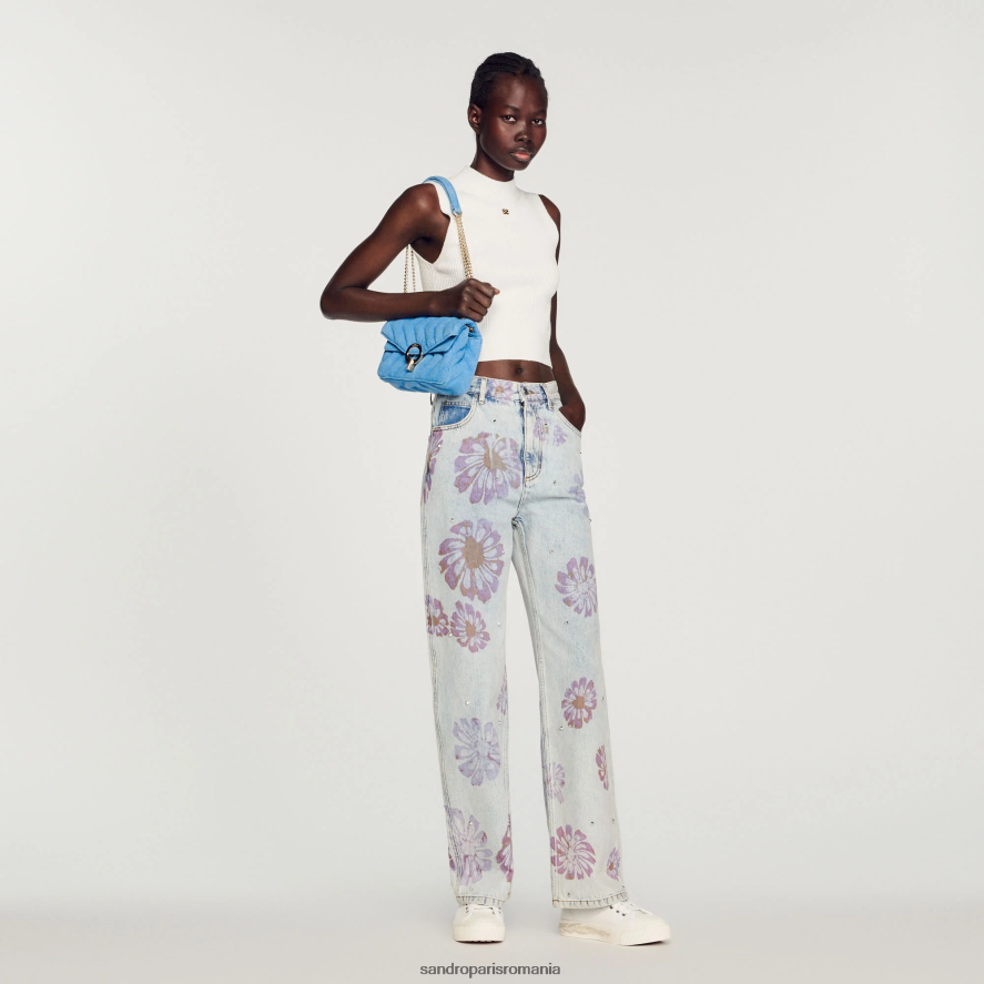 blugi cu flori femei blugi albaștri Sandro Paris îmbrăcăminte X8Z4NH268