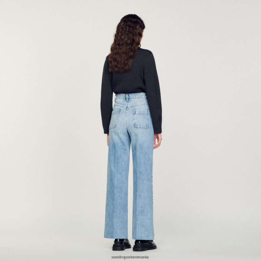 blugi cu picioare largi femei blugi albaștri Sandro Paris îmbrăcăminte X8Z4NH183