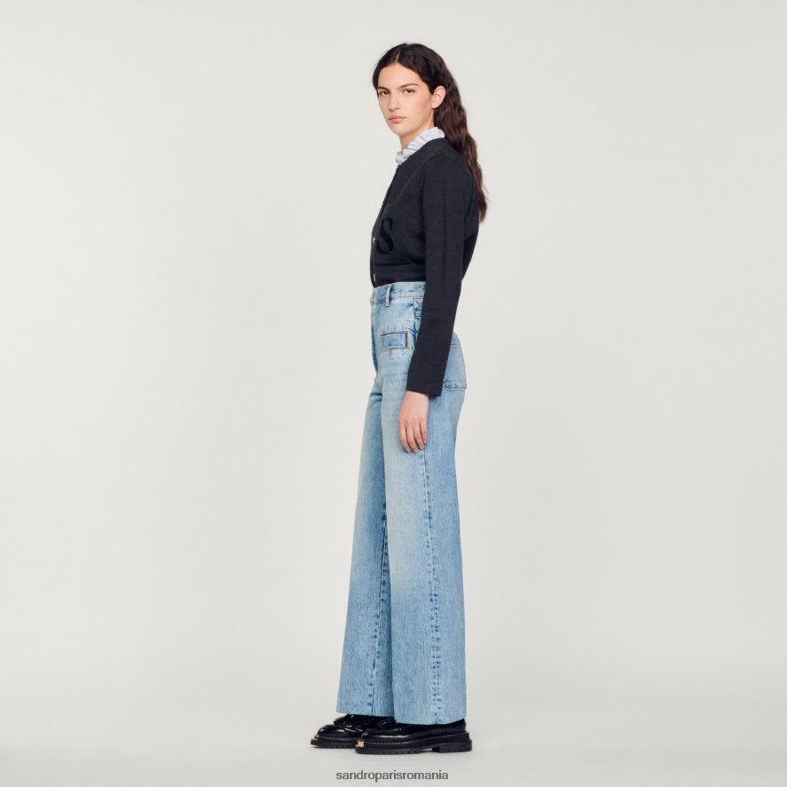 blugi cu picioare largi femei blugi albaștri Sandro Paris îmbrăcăminte X8Z4NH183