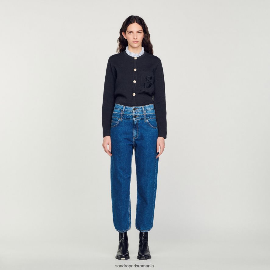 blugi mom trompe l'aeil femei albastru Sandro Paris îmbrăcăminte X8Z4NH167