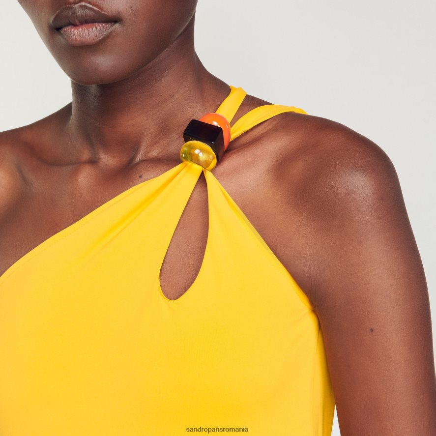 costum de baie asimetric dintr-o bucată femei galben Sandro Paris îmbrăcăminte X8Z4NH182