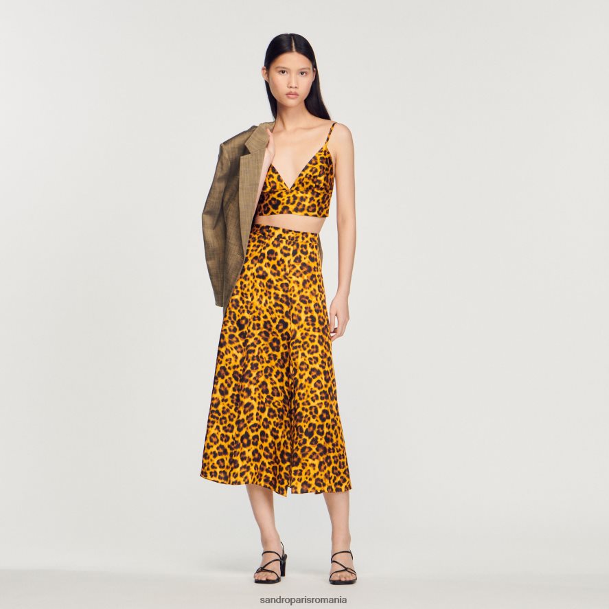 fusta leopard femei portocaliu/negru Sandro Paris îmbrăcăminte X8Z4NH257