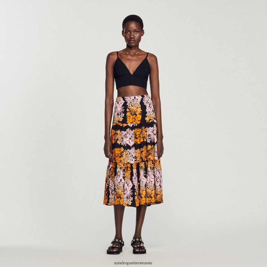 fusta lunga imprimeu femei negru Sandro Paris îmbrăcăminte X8Z4NH302