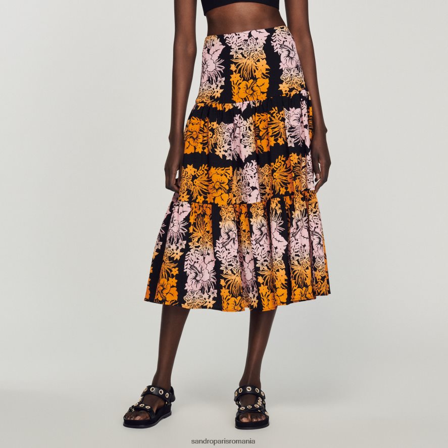 fusta lunga imprimeu femei negru Sandro Paris îmbrăcăminte X8Z4NH302