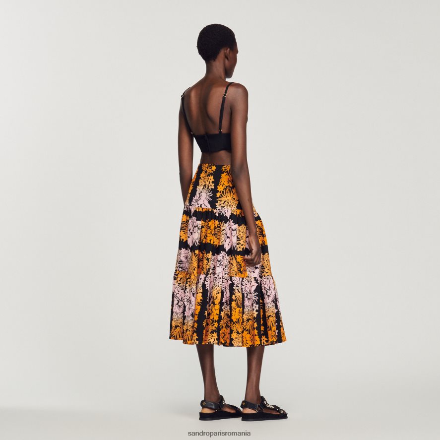 fusta lunga imprimeu femei negru Sandro Paris îmbrăcăminte X8Z4NH302