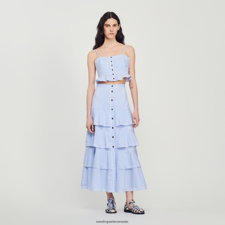 fusta lunga in dungi femei albastru cer/alb Sandro Paris îmbrăcăminte X8Z4NH85