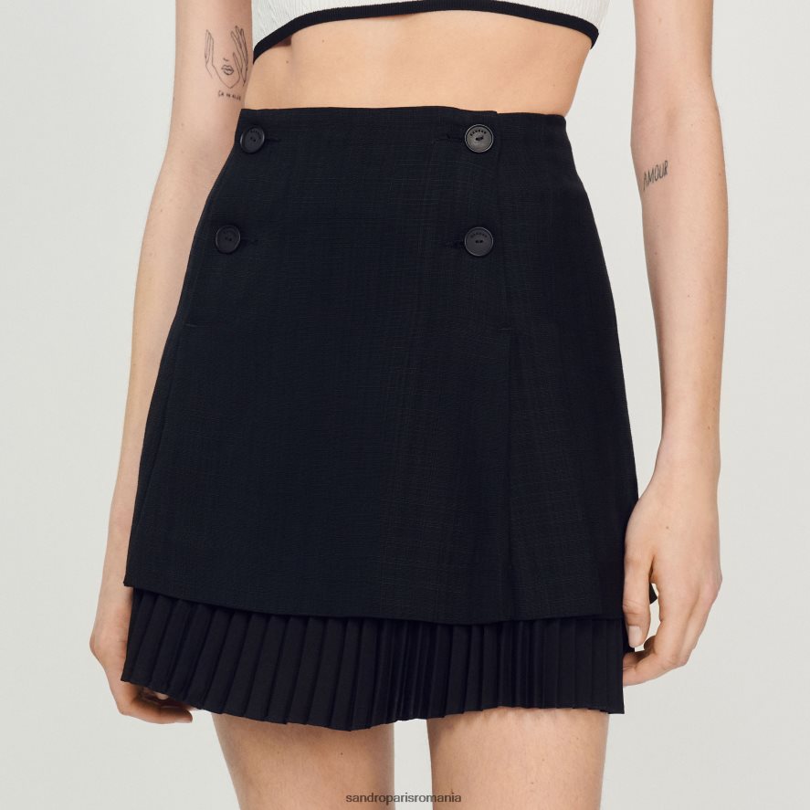 fusta scurta cu efect plisat femei negru Sandro Paris îmbrăcăminte X8Z4NH174