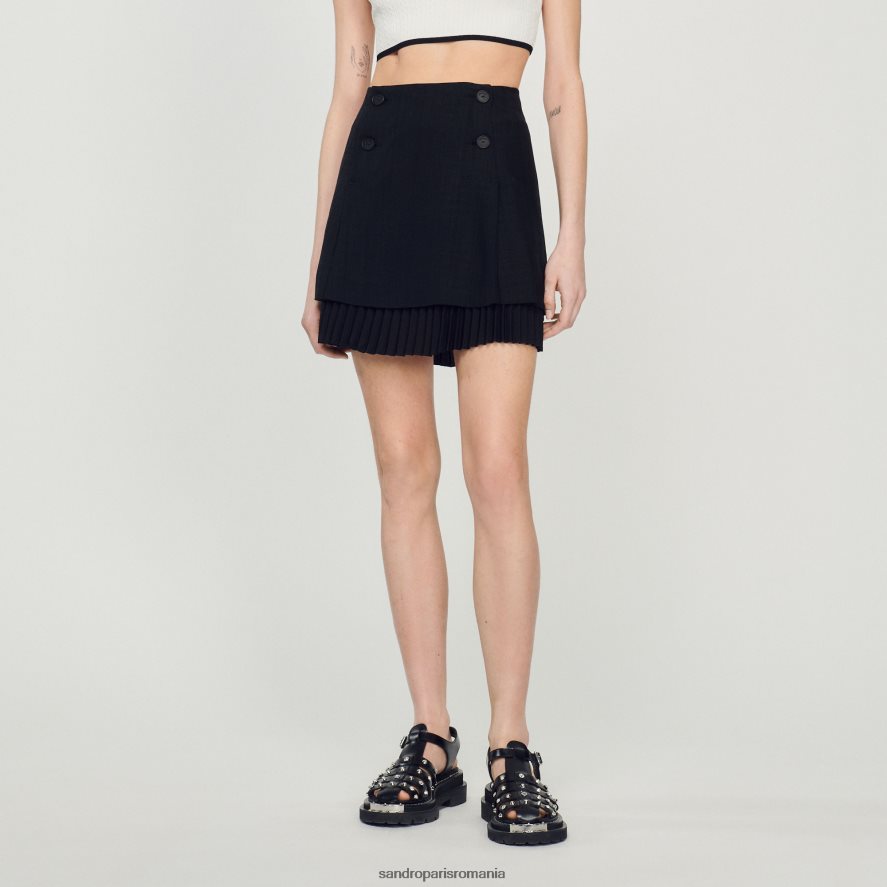 fusta scurta cu efect plisat femei negru Sandro Paris îmbrăcăminte X8Z4NH174