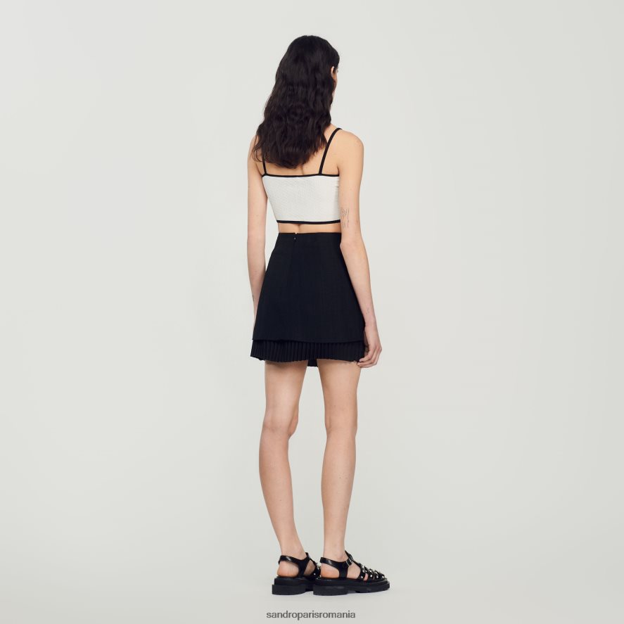 fusta scurta cu efect plisat femei negru Sandro Paris îmbrăcăminte X8Z4NH174