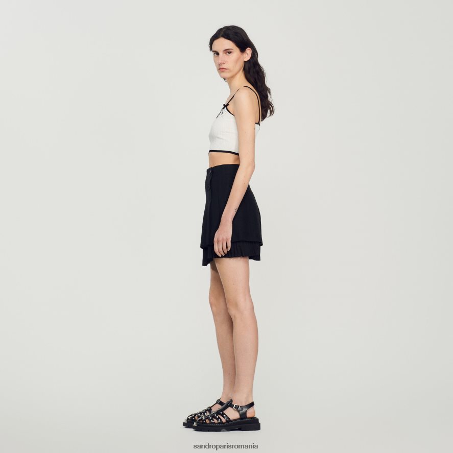 fusta scurta cu efect plisat femei negru Sandro Paris îmbrăcăminte X8Z4NH174