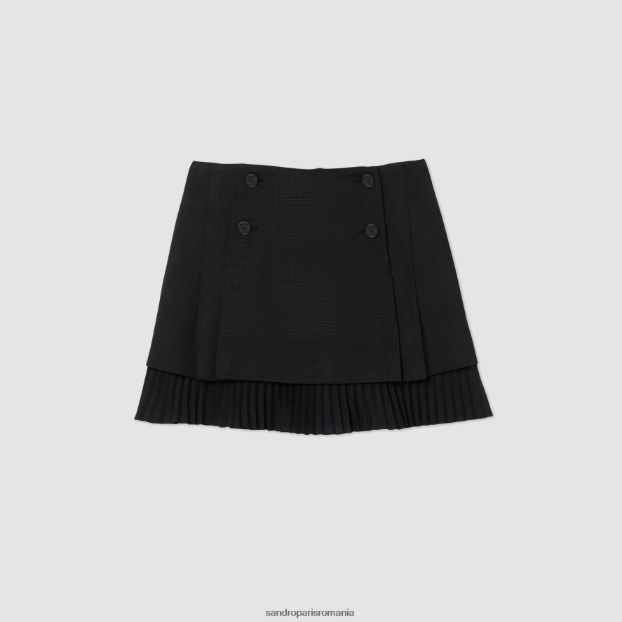 fusta scurta cu efect plisat femei negru Sandro Paris îmbrăcăminte X8Z4NH174