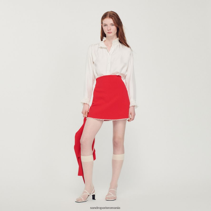 fusta scurta cu margele femei roșu Sandro Paris îmbrăcăminte X8Z4NH244