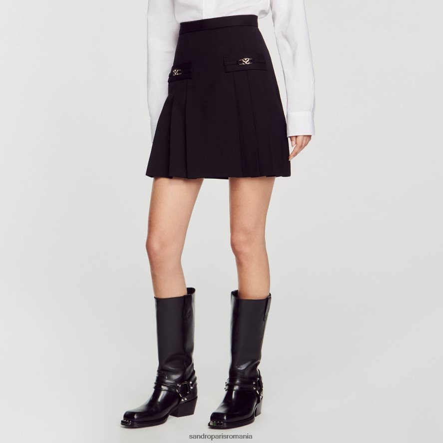 fusta scurta cu pliuri cusute femei negru Sandro Paris îmbrăcăminte X8Z4NH99