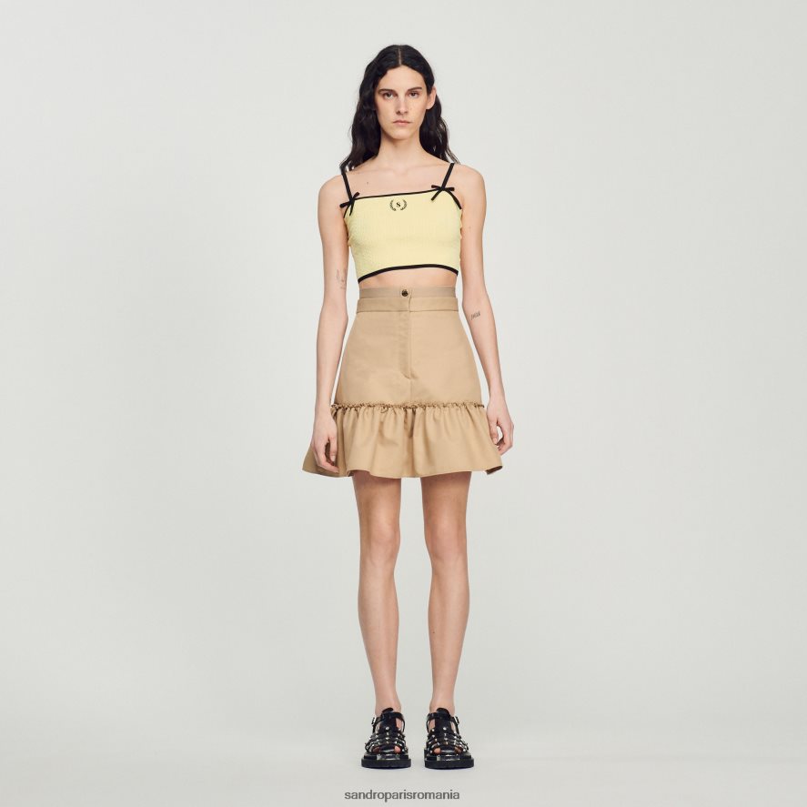 fusta scurta cu volane femei nisip Sandro Paris îmbrăcăminte X8Z4NH263
