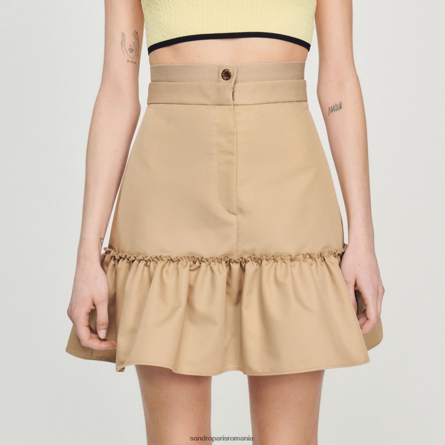 fusta scurta cu volane femei nisip Sandro Paris îmbrăcăminte X8Z4NH263