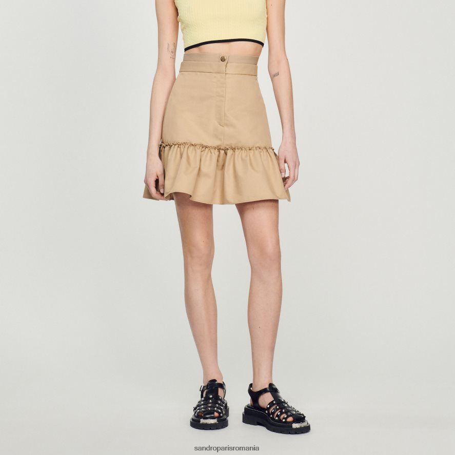 fusta scurta cu volane femei nisip Sandro Paris îmbrăcăminte X8Z4NH263