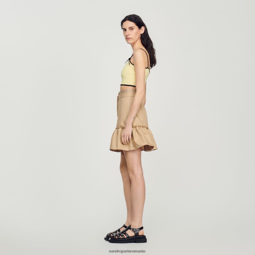 fusta scurta cu volane femei nisip Sandro Paris îmbrăcăminte X8Z4NH263
