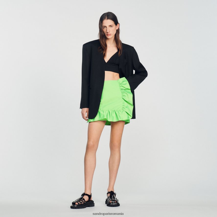 fusta scurta cu volane femei vert fluo Sandro Paris îmbrăcăminte X8Z4NH450
