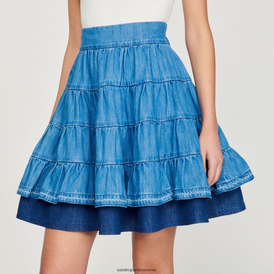 fusta scurta din denim femei blugi albaștri Sandro Paris îmbrăcăminte X8Z4NH403