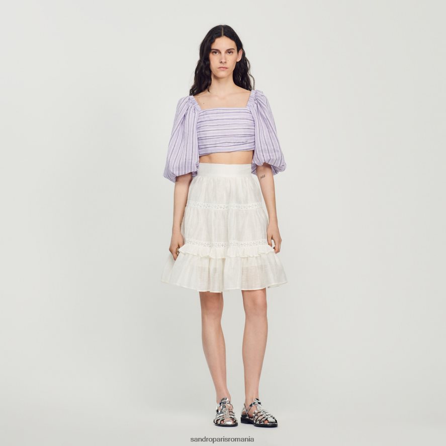 fusta skater scurta femei alb Sandro Paris îmbrăcăminte X8Z4NH385