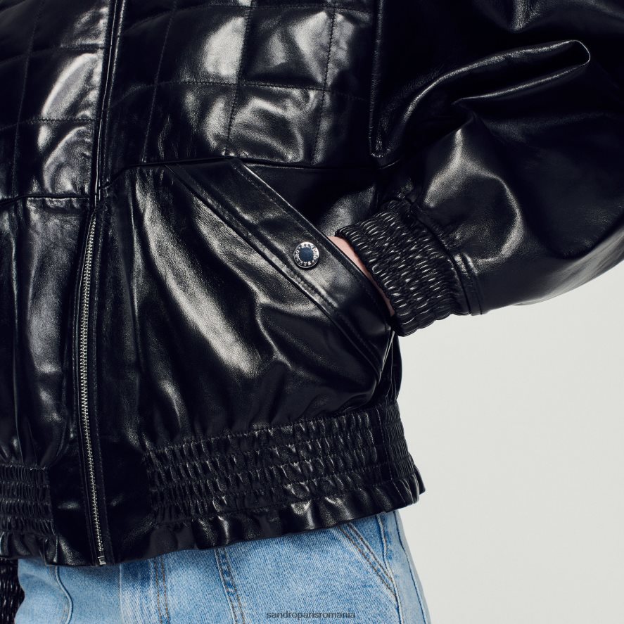 geacă de piele netedă femei negru Sandro Paris îmbrăcăminte X8Z4NH442