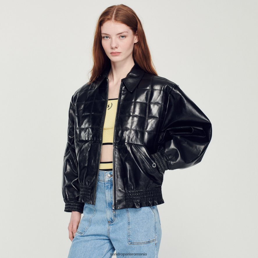 geacă de piele netedă femei negru Sandro Paris îmbrăcăminte X8Z4NH442