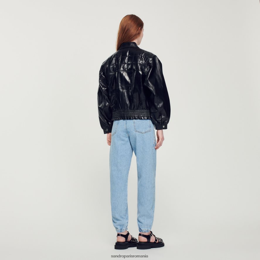 geacă de piele netedă femei negru Sandro Paris îmbrăcăminte X8Z4NH442