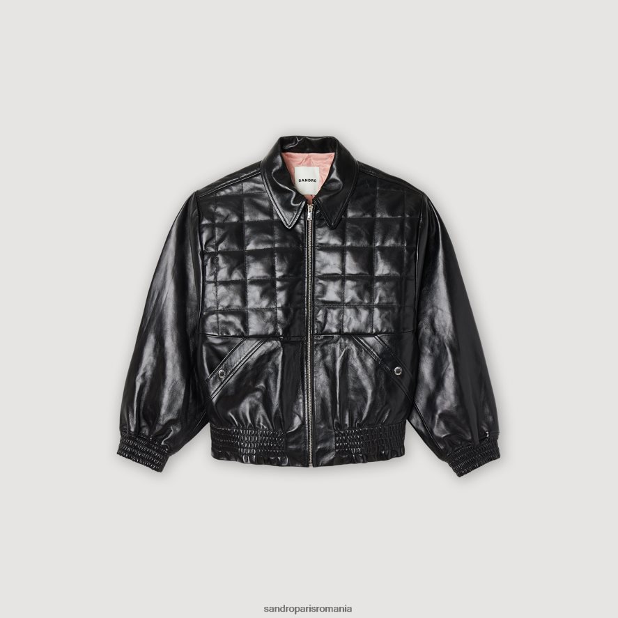 geacă de piele netedă femei negru Sandro Paris îmbrăcăminte X8Z4NH442