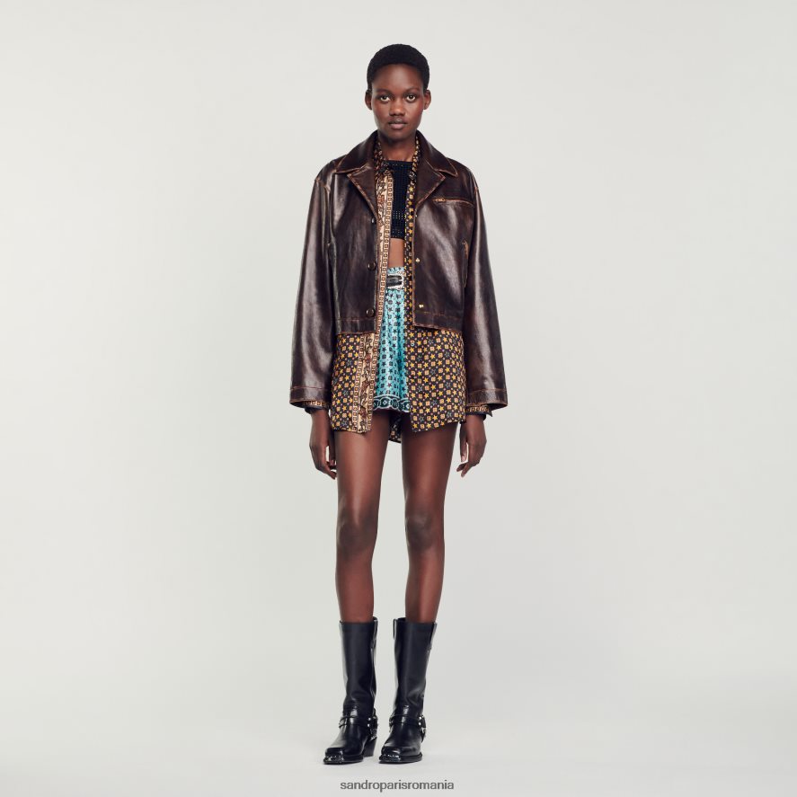 geacă de piele învechită femei negru maro Sandro Paris îmbrăcăminte X8Z4NH129