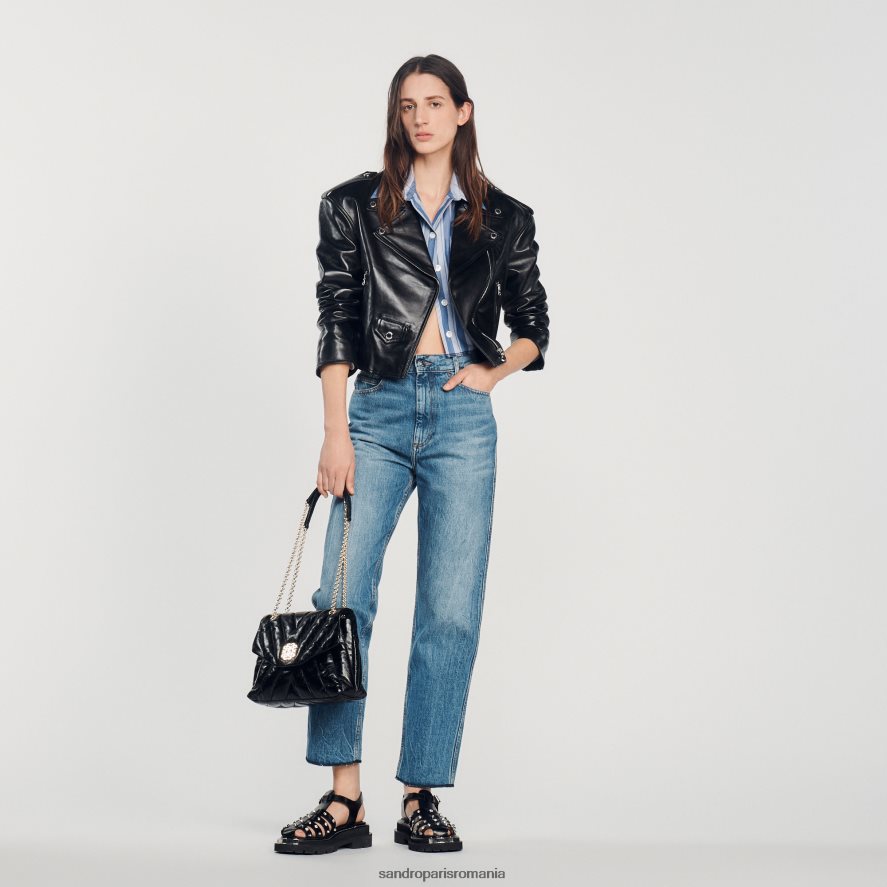 geaca de piele femei negru Sandro Paris îmbrăcăminte X8Z4NH452