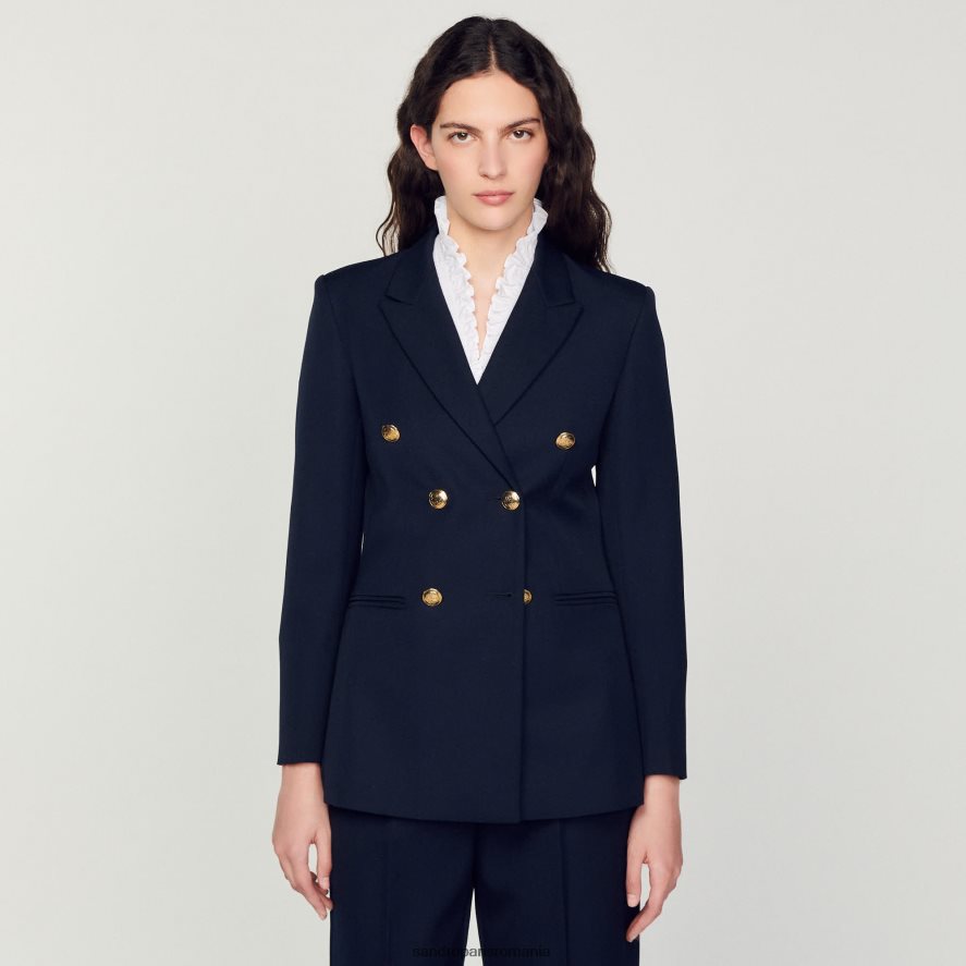 jachetă de costum în două piept femei albastru marin Sandro Paris îmbrăcăminte X8Z4NH155
