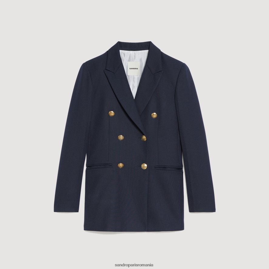 jachetă de costum în două piept femei albastru marin Sandro Paris îmbrăcăminte X8Z4NH155