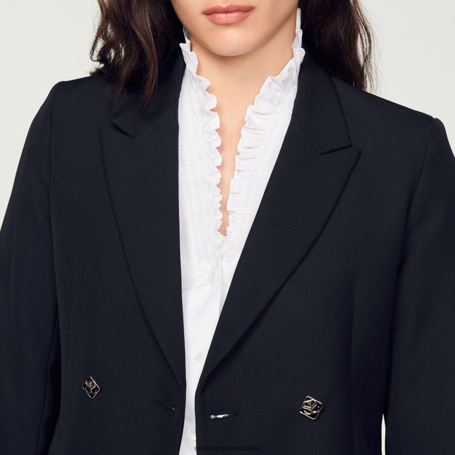 jachetă de costum în două piept femei negru Sandro Paris îmbrăcăminte X8Z4NH176