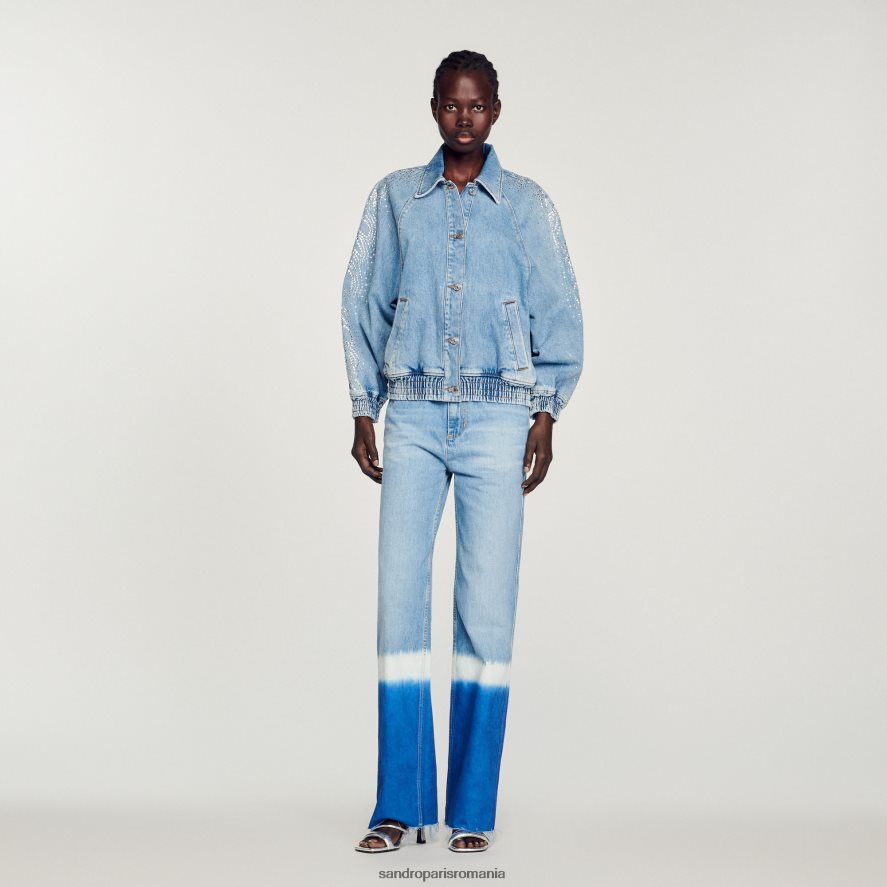 jachetă din denim cu strasuri femei blugi albaștri Sandro Paris îmbrăcăminte X8Z4NH203