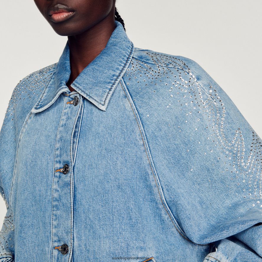 jachetă din denim cu strasuri femei blugi albaștri Sandro Paris îmbrăcăminte X8Z4NH203