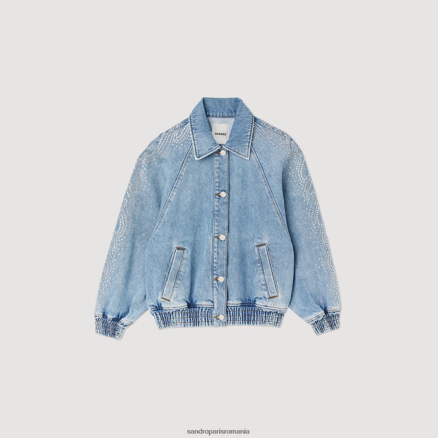 jachetă din denim cu strasuri femei blugi albaștri Sandro Paris îmbrăcăminte X8Z4NH203