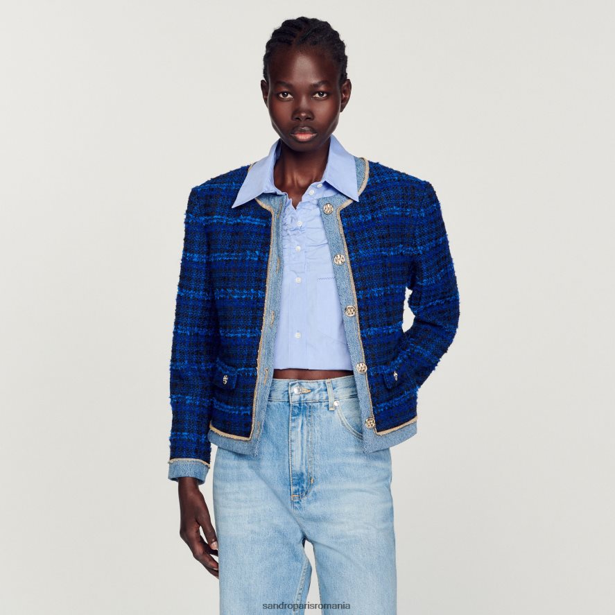jachetă din tweed femei albastru electric Sandro Paris îmbrăcăminte X8Z4NH290